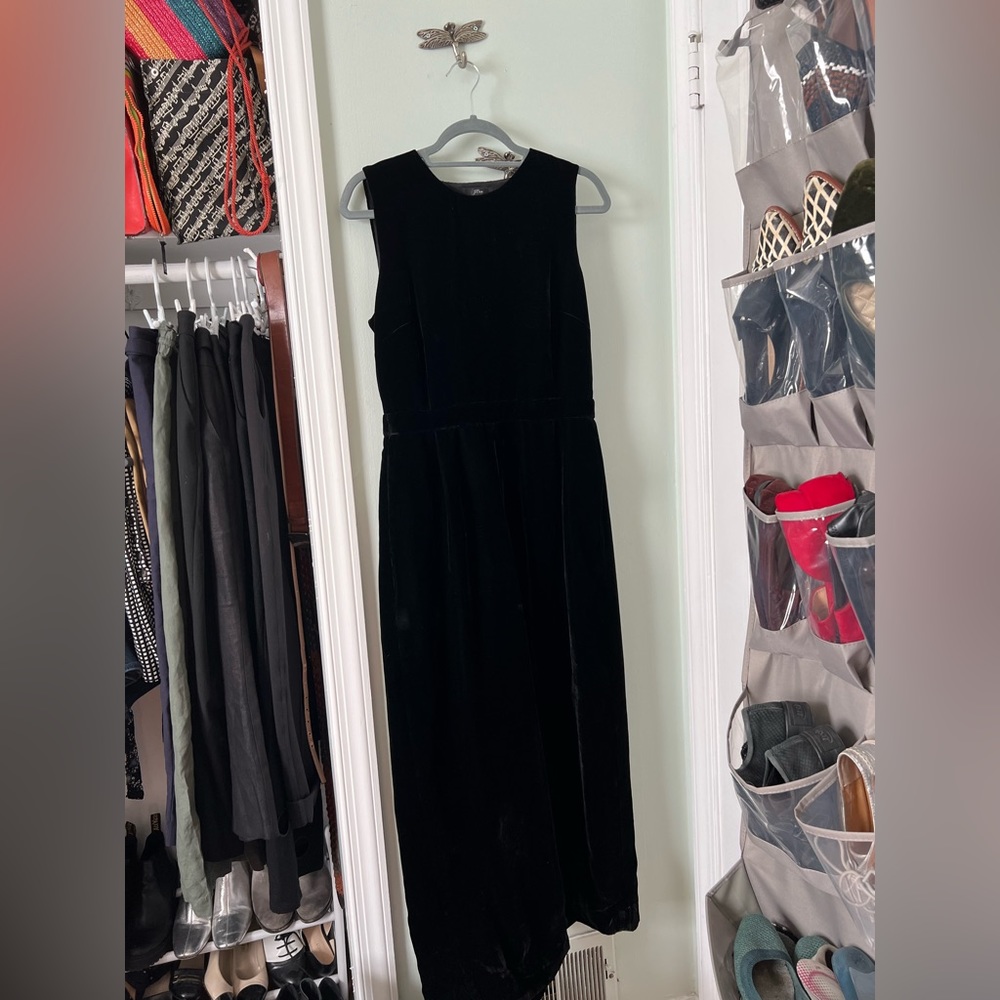 J Crew black velvet jumpsuit